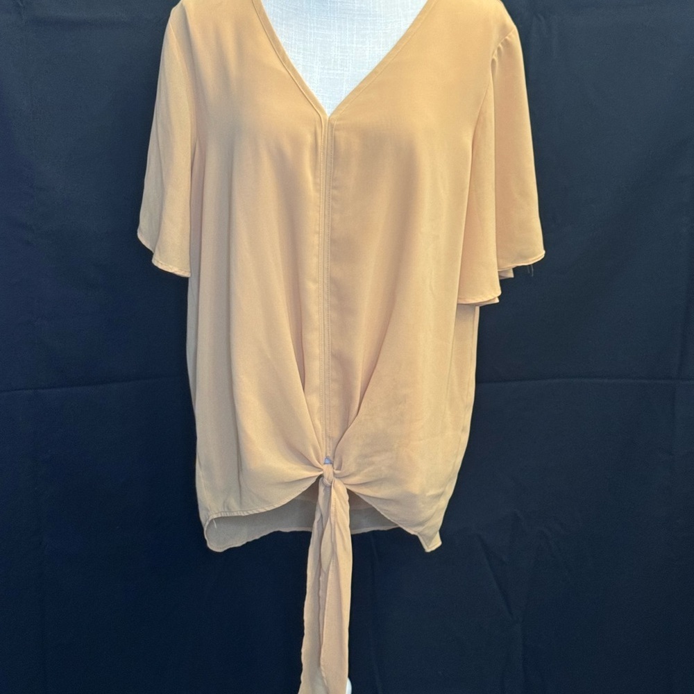 Zenana Outfitters Chiffon Dusty Yellow Tie-Front Blouse